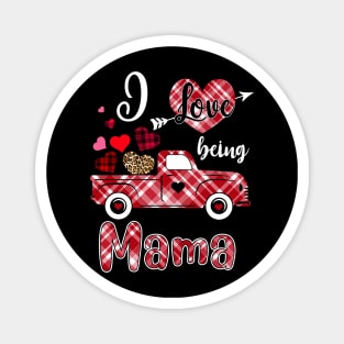 I Love Being Mama Red Plaid Truck Heart Valentines Day Magnet